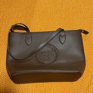 Women's Chocolate Brown Leather Look Tote with Embossed Medallion